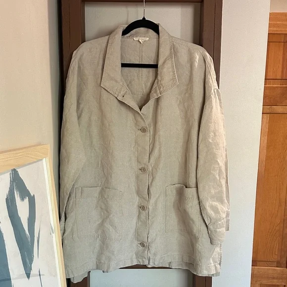 Eileen Fisher Organic-Linen Stand-Collar Long Jacket - Picture 4 of 7
